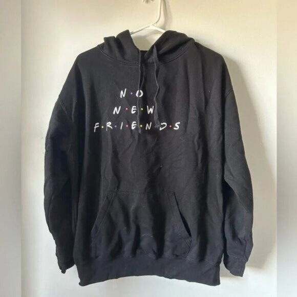 Franchise No New Friends Black Graphic Hoodie - Picture 1 of 3